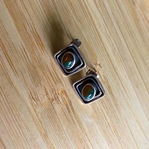 Blood Moonstone and Sterling Silver Earrings